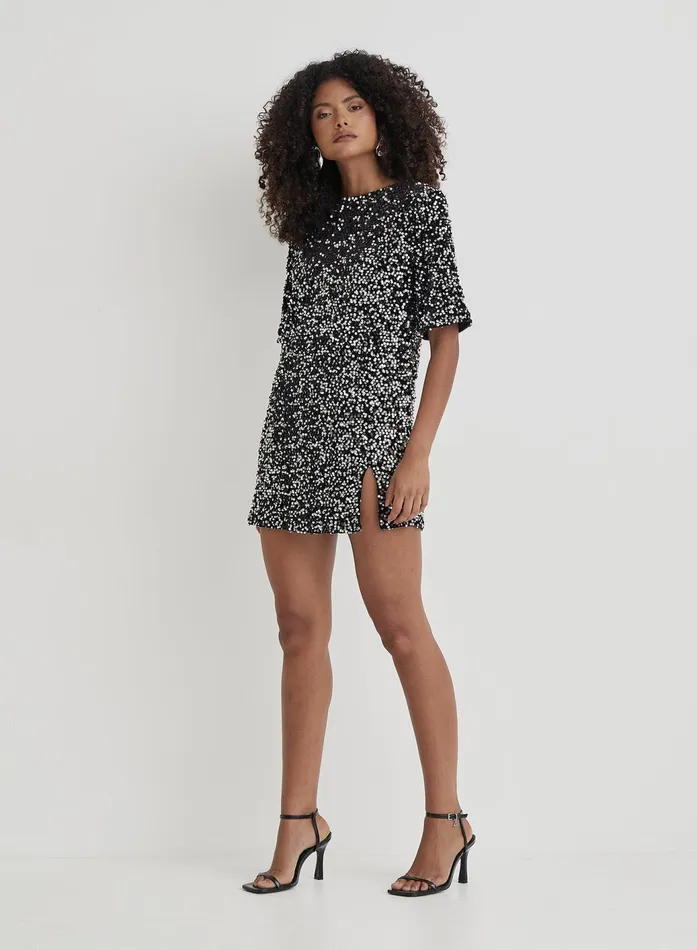 Women Black Open Back Sequin T Shirt Dress 8211 Marca 4th and Reckless Party Wear