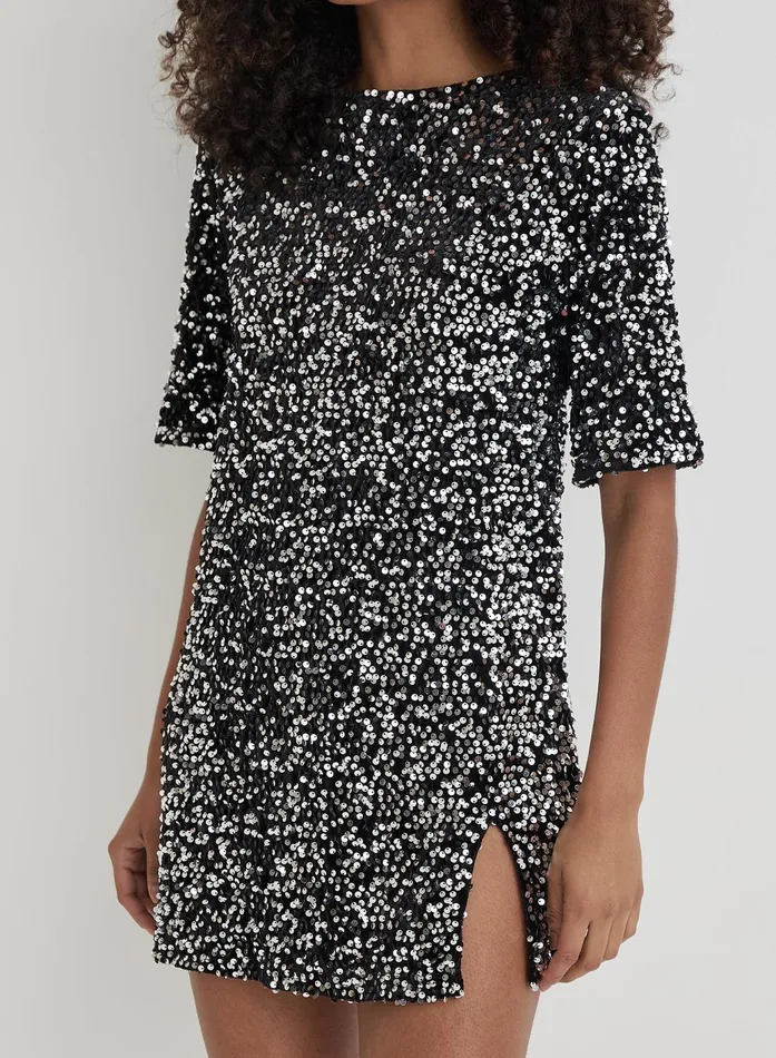 Women Black Open Back Sequin T Shirt Dress 8211 Marca 4th and Reckless Party Wear