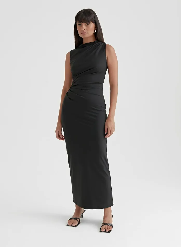 Women Black Ruched Jersey Midaxi Dress 8211 Tamilda 4th and Reckless Dresses