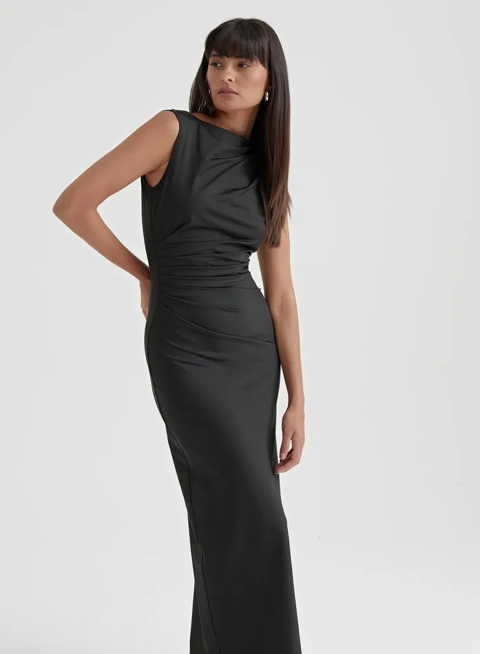 Women Black Ruched Jersey Midaxi Dress 8211 Tamilda 4th and Reckless Dresses