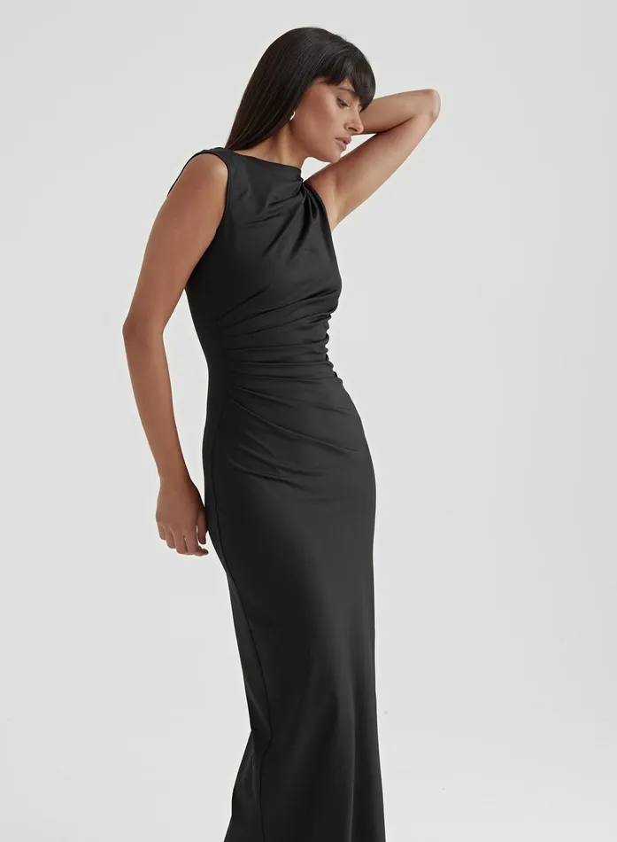Women Black Ruched Jersey Midaxi Dress 8211 Tamilda 4th and Reckless Dresses