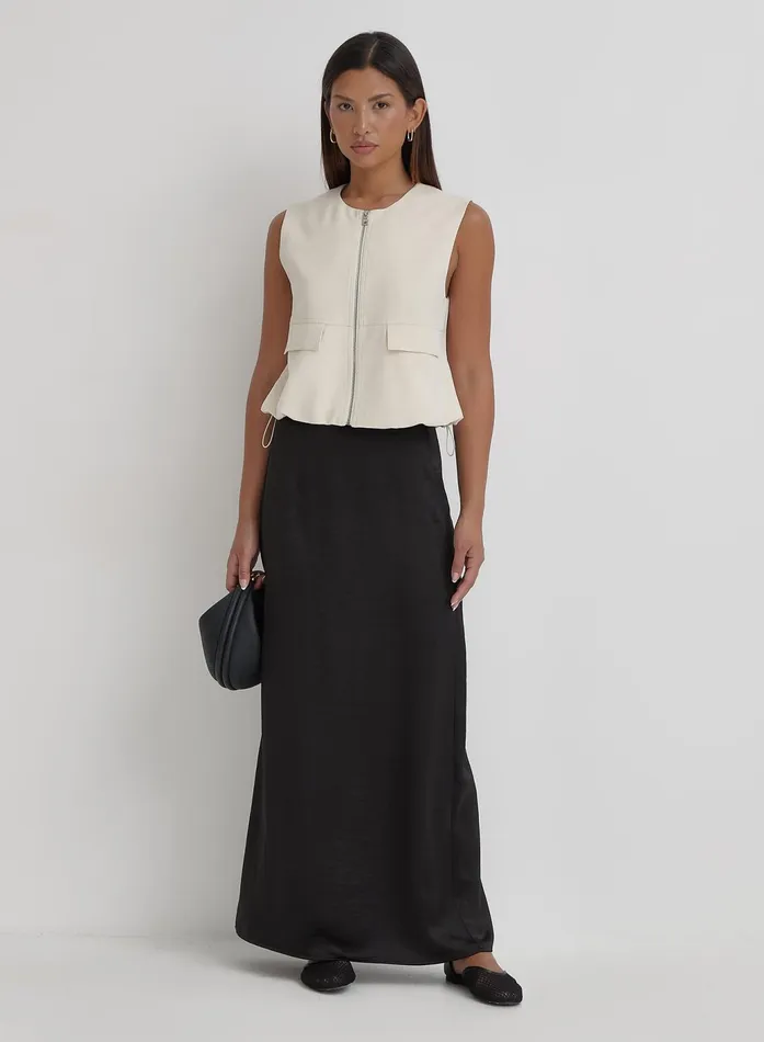 Women Black Satin Back Split Maxi Skirt Alis 4th and Reckless Skirts
