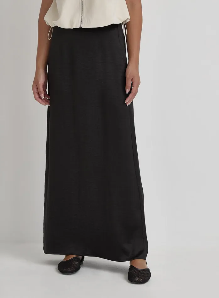 Women Black Satin Back Split Maxi Skirt Alis 4th and Reckless Skirts