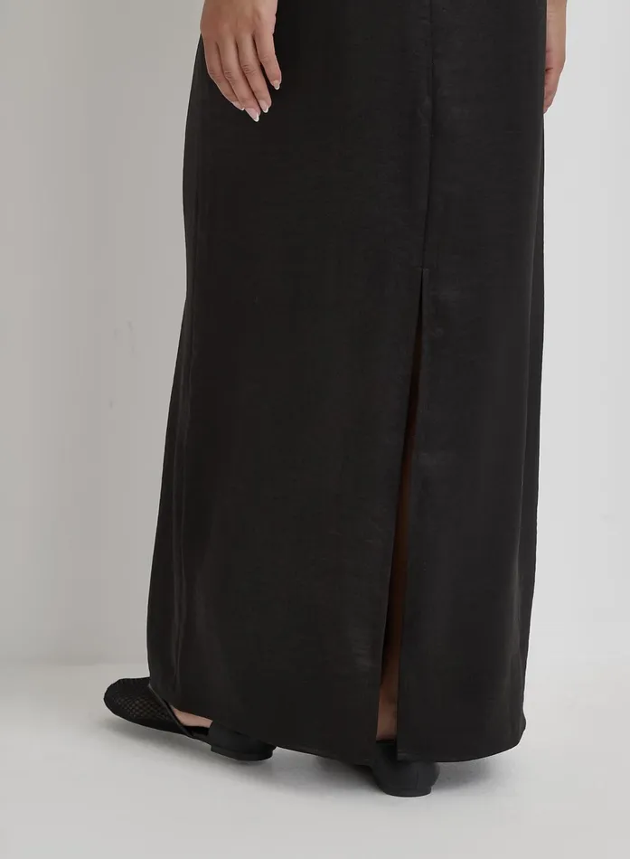 Women Black Satin Back Split Maxi Skirt Alis 4th and Reckless Skirts