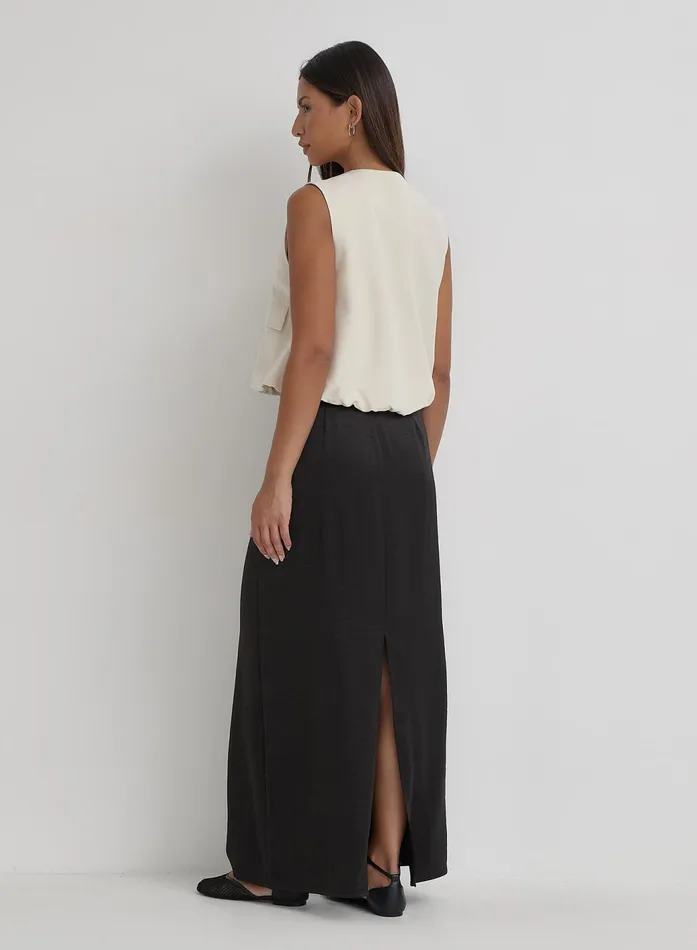 Women Black Satin Back Split Maxi Skirt Alis 4th and Reckless Skirts