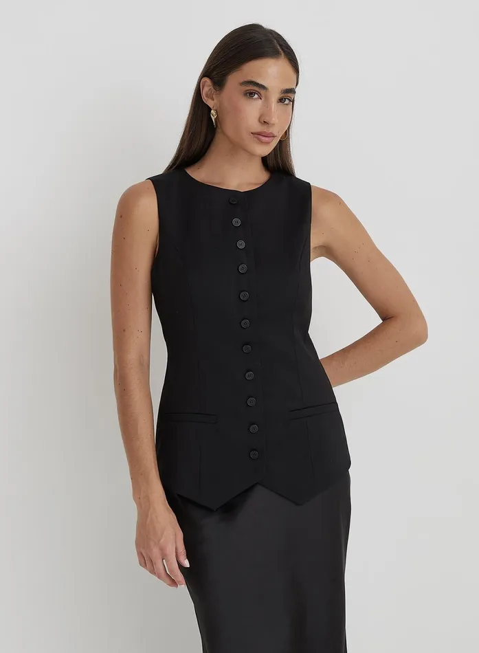Women Black Tailored Waistcoat Briella 4th and Reckless Party Wear