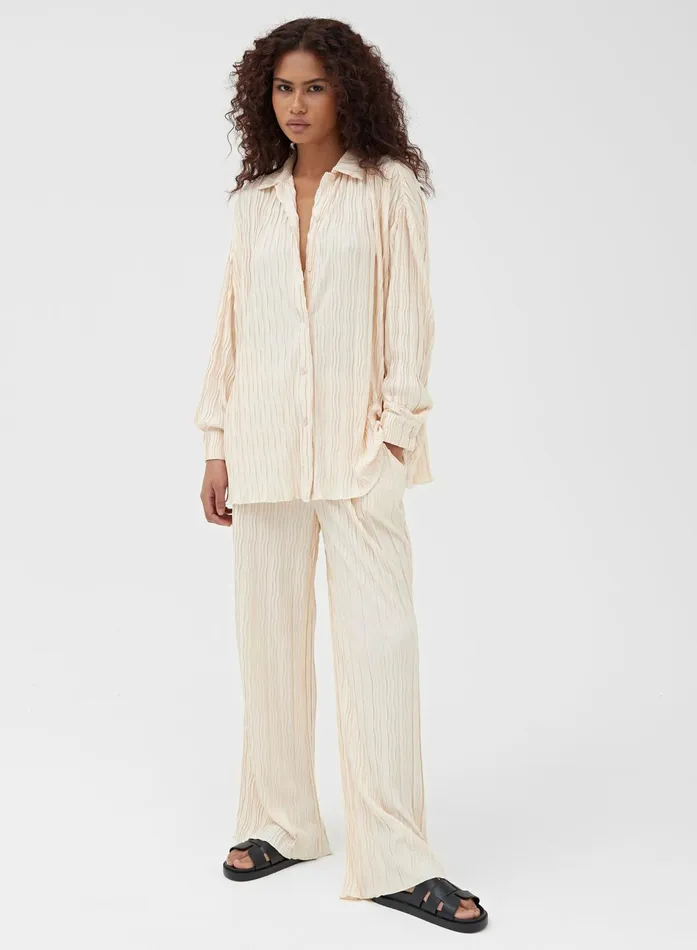 Women Blush Belted Plisse Trouser Emre 4th and Reckless Pants