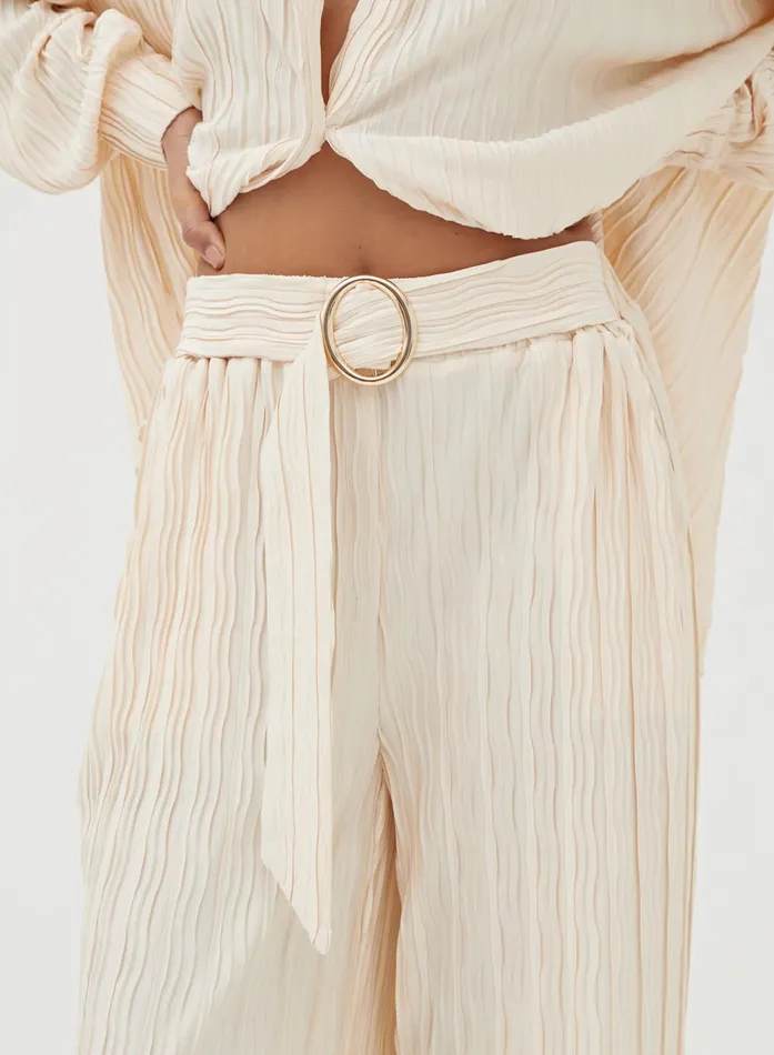 Women Blush Belted Plisse Trouser Emre 4th and Reckless Pants