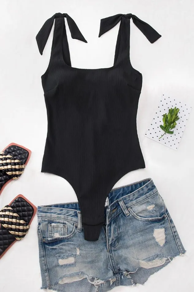 Women Bodysuits Cupshe Brianna Bowknot Bodysuit Black