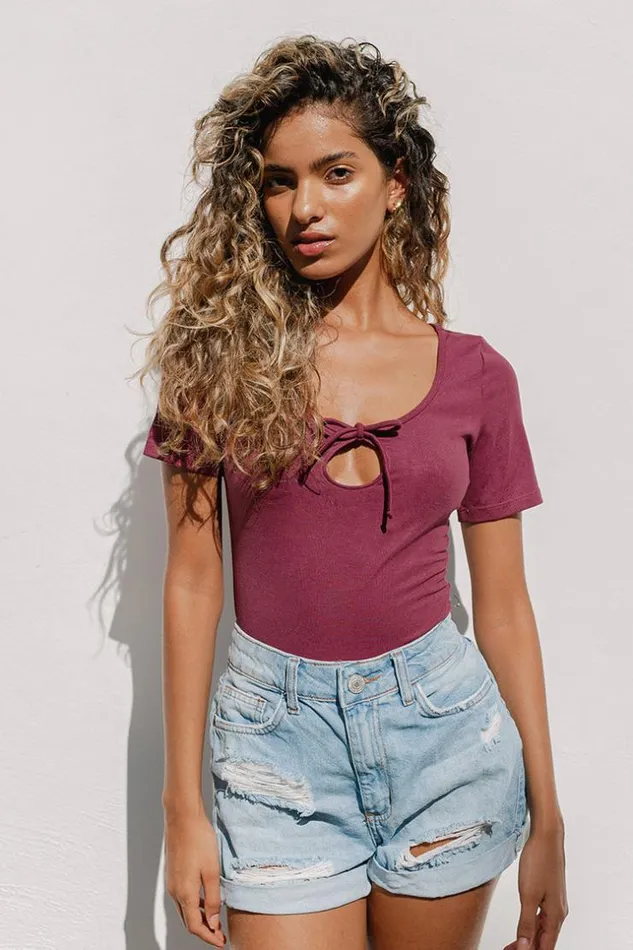 Women Bodysuits Cupshe Laurel Scoop Tie Bodysuit Burgundy