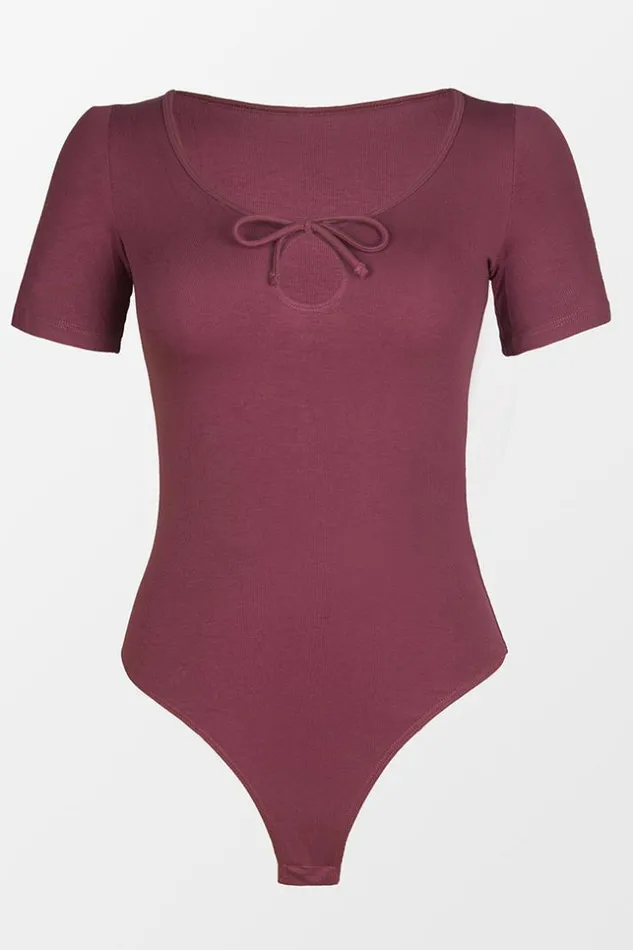 Women Bodysuits Cupshe Laurel Scoop Tie Bodysuit Burgundy