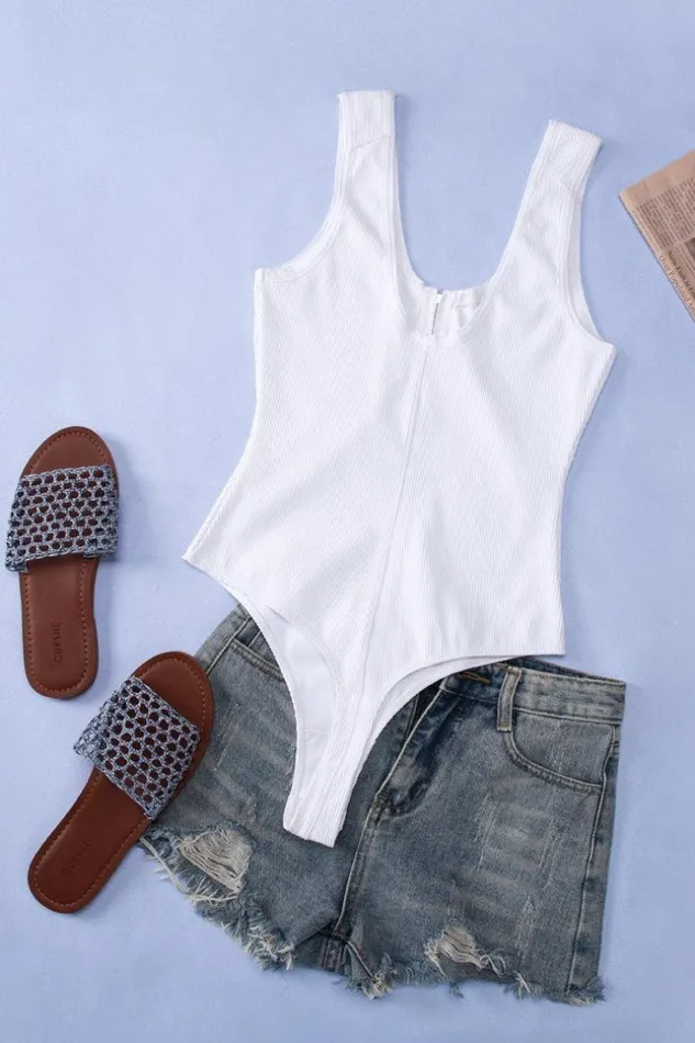 Women Bodysuits Cupshe Zelda Zip Tank Bodysuit White