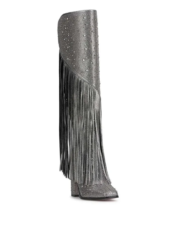 Women Boots and Booties Jessica Simpson Asire Fringe Boot In Pewter