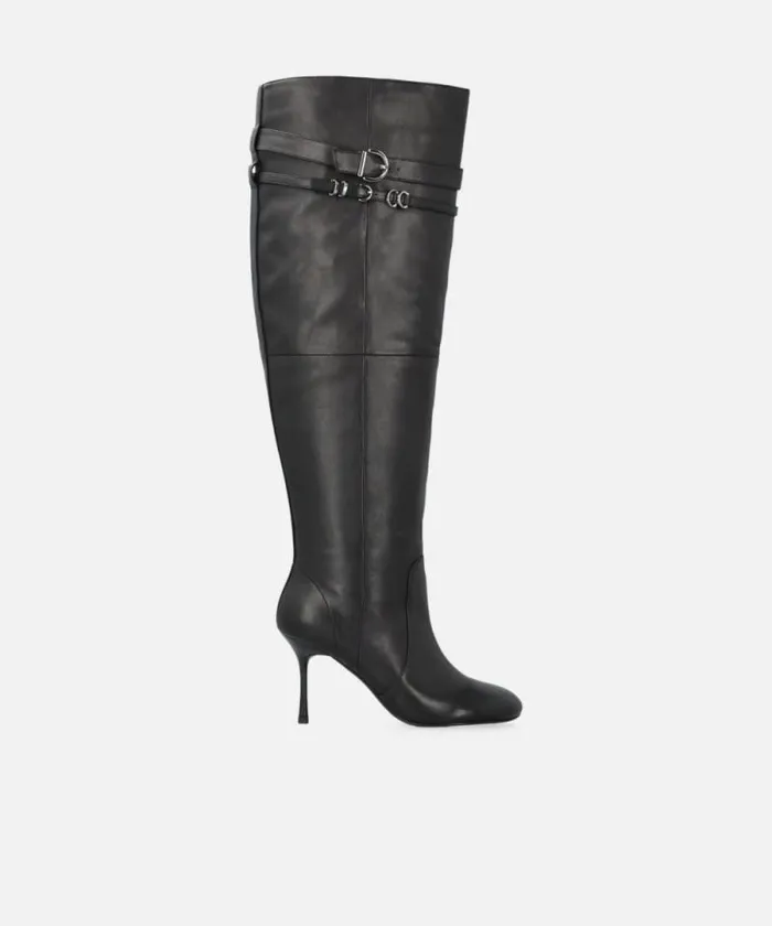 Women Boots Pinko Kneehigh Nappa Leather Boots With Heel And Strap Limo Black Women Boots Pinko Kneehigh Nappa Leather Boots With Heel And Strap Limo Black