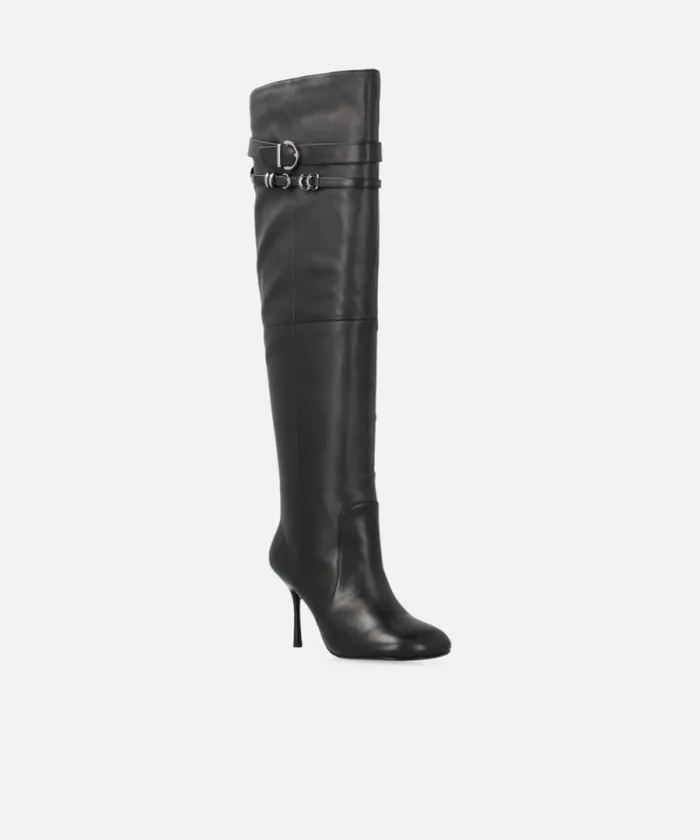 Women Boots Pinko Kneehigh Nappa Leather Boots With Heel And Strap Limo Black Women Boots Pinko Kneehigh Nappa Leather Boots With Heel And Strap Limo Black