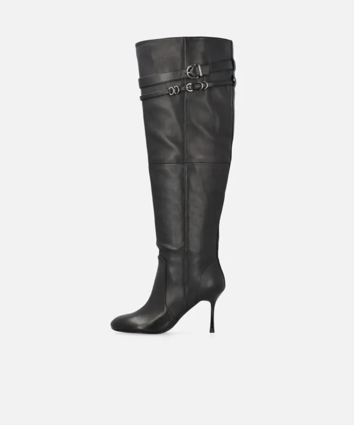 Women Boots Pinko Kneehigh Nappa Leather Boots With Heel And Strap Limo Black Women Boots Pinko Kneehigh Nappa Leather Boots With Heel And Strap Limo Black