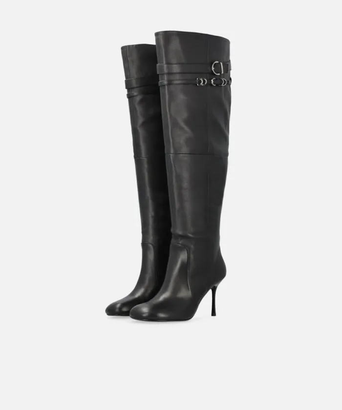 Women Boots Pinko Kneehigh Nappa Leather Boots With Heel And Strap Limo Black Women Boots Pinko Kneehigh Nappa Leather Boots With Heel And Strap Limo Black