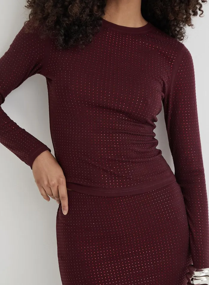 Women Burgundy Embellished Long Sleeve Top Indigo 4th and Reckless Party Wear