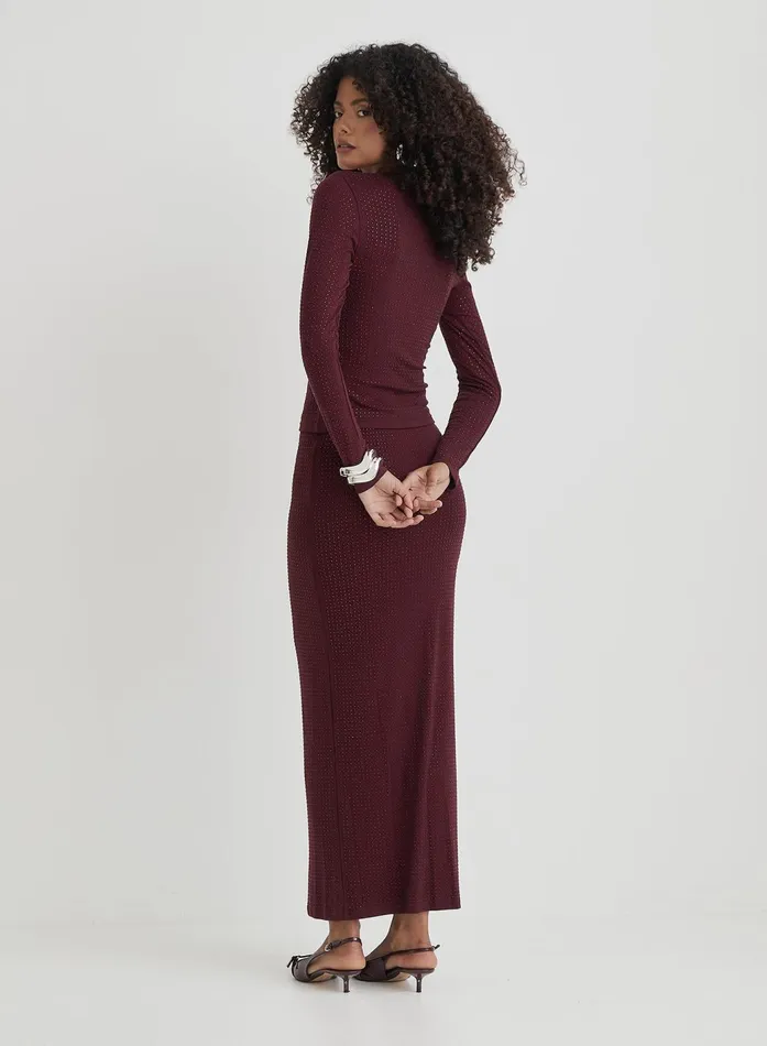 Women Burgundy Embellished Long Sleeve Top Indigo 4th and Reckless Party Wear