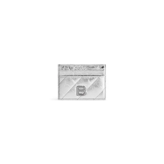 Women Card Holders Balenciaga Crush Card Holder Metallized Quilted In Silver