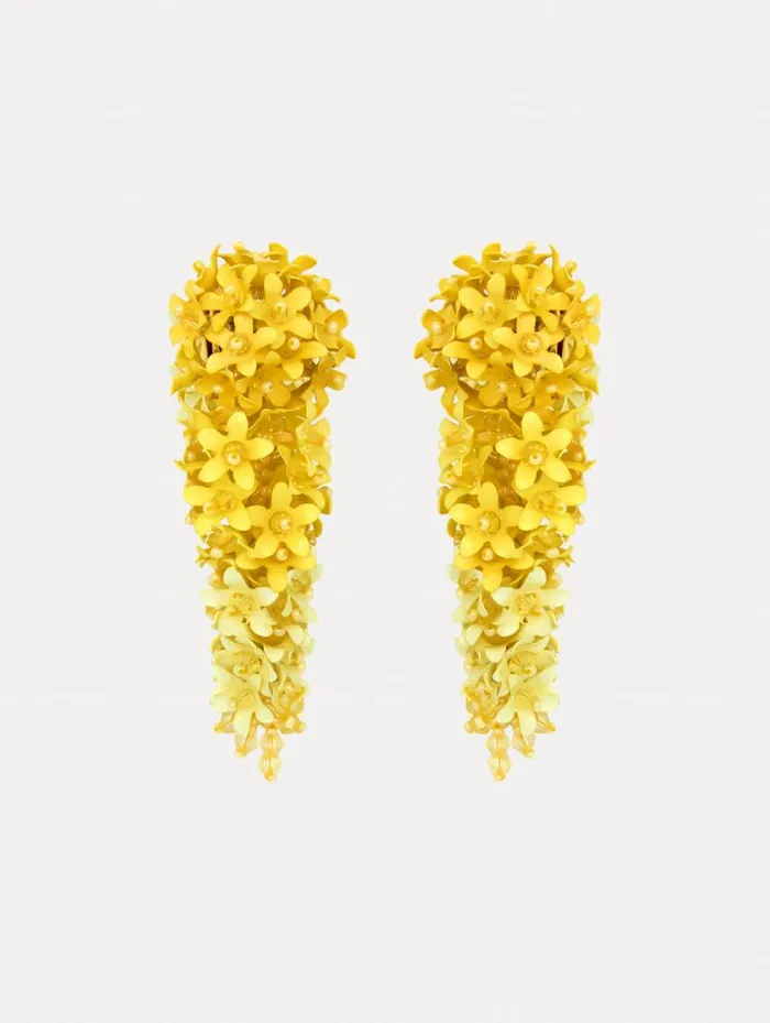 Women Cascading Flower ClipOn Earrings Yellow Oscar De La Renta Earrings