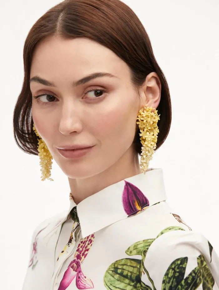 Women Cascading Flower ClipOn Earrings Yellow Oscar De La Renta Earrings Women Cascading Flower ClipOn Earrings Yellow Oscar De La Renta Earrings