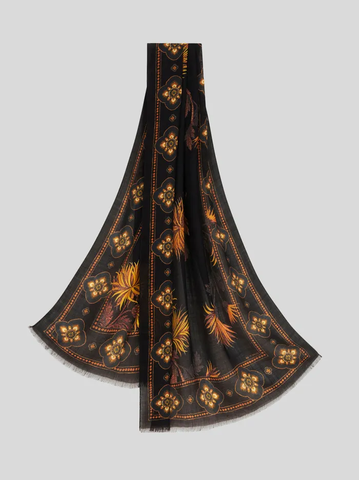 Women Cashmere Scarf With Dahlias Etro Scarves And Silk