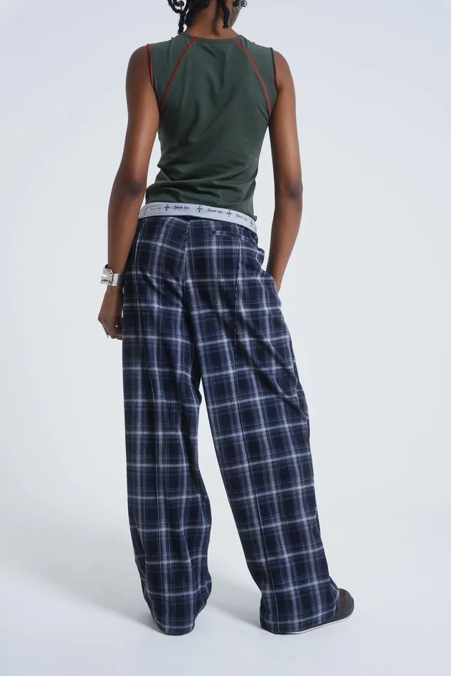 Women Check Fold Over Waist Wide Leg Trousers Jaded London Trousers and Pants