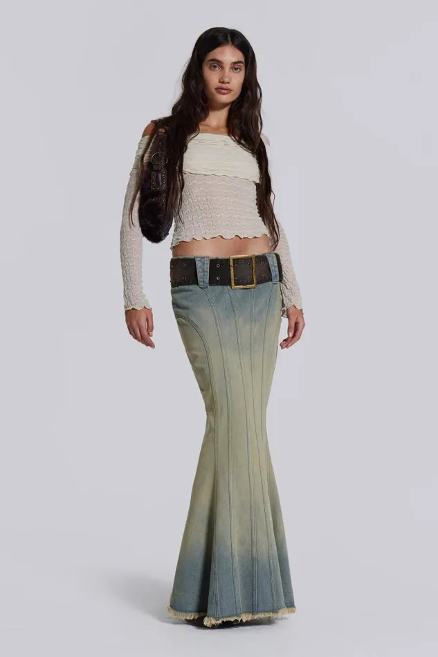 Women Chelsea Denim Maxi Skirt Jaded London Denim Skirts