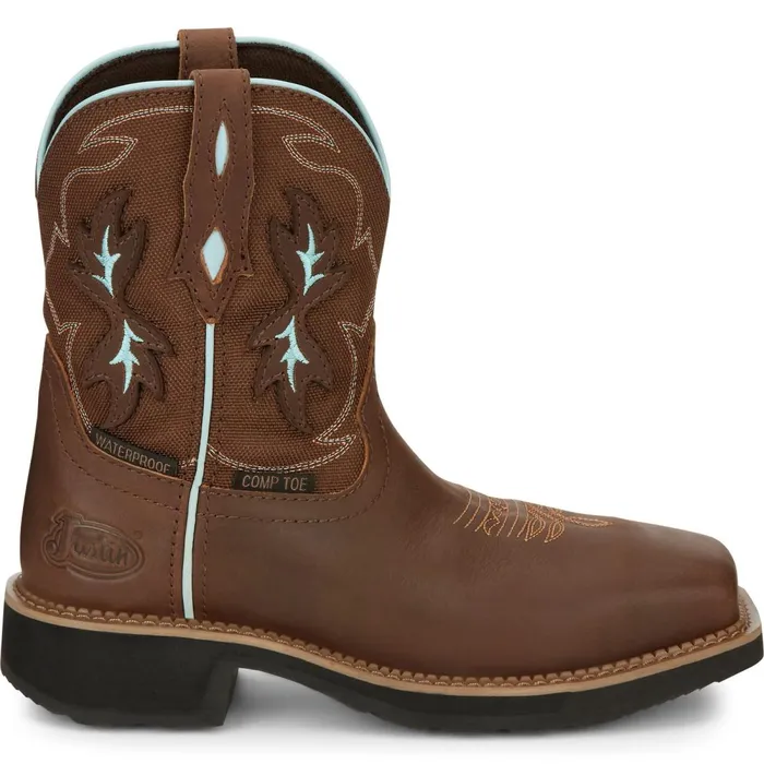 WOMEN Chisel 8034 Nano Composite Toe Waterproof Work Boot Mocha Justin Boots Work