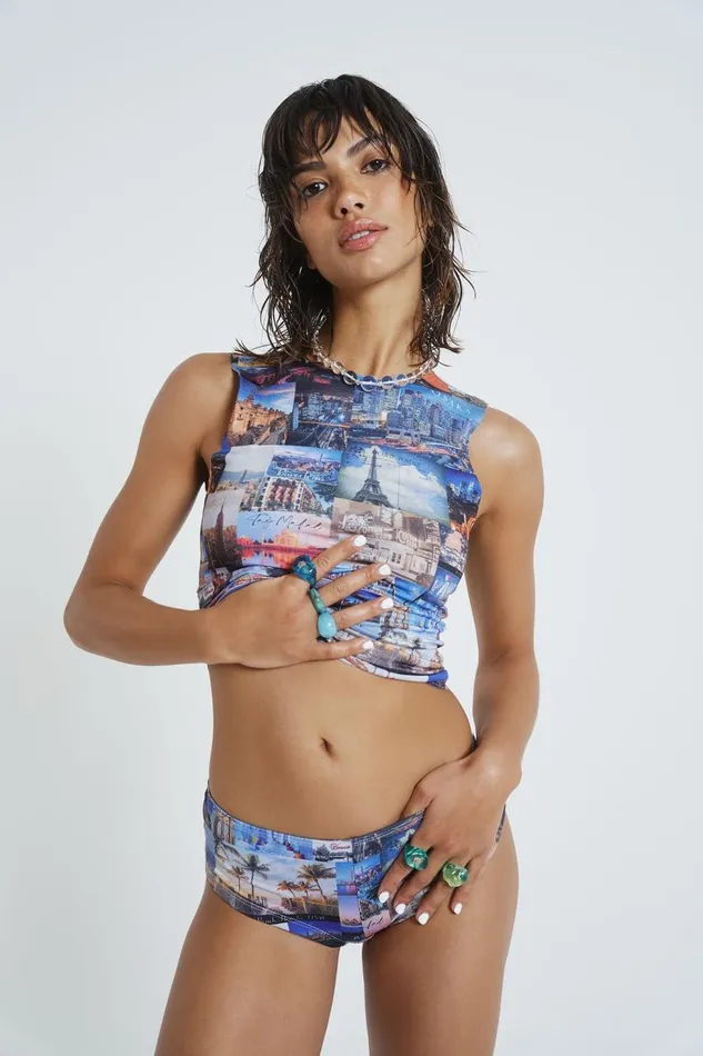 Women City Scape Print Hot Pant Bikini Bottoms Jaded London Bikini Bottoms