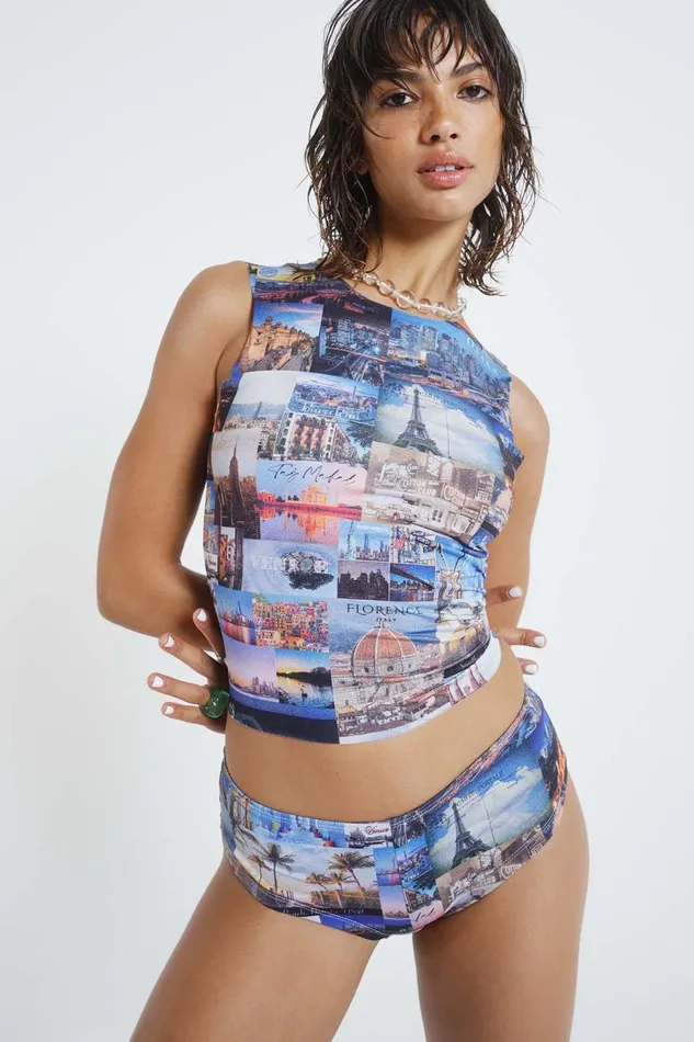 Women City Scape Print Hot Pant Bikini Bottoms Jaded London Bikini Bottoms