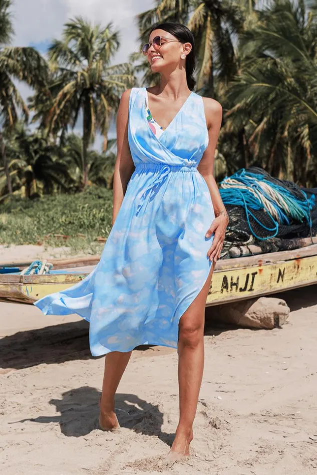 Women Cover Up Dresses Cupshe Kourtney Abstract Vneck Drawstring Coverup Dress Blue