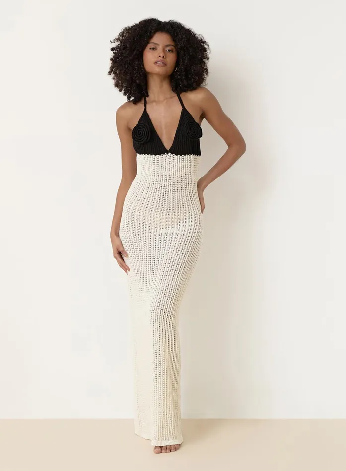 Women Cream And Black Knit Corsage Maxi Dress Orchid 4th and Reckless Knitwear
