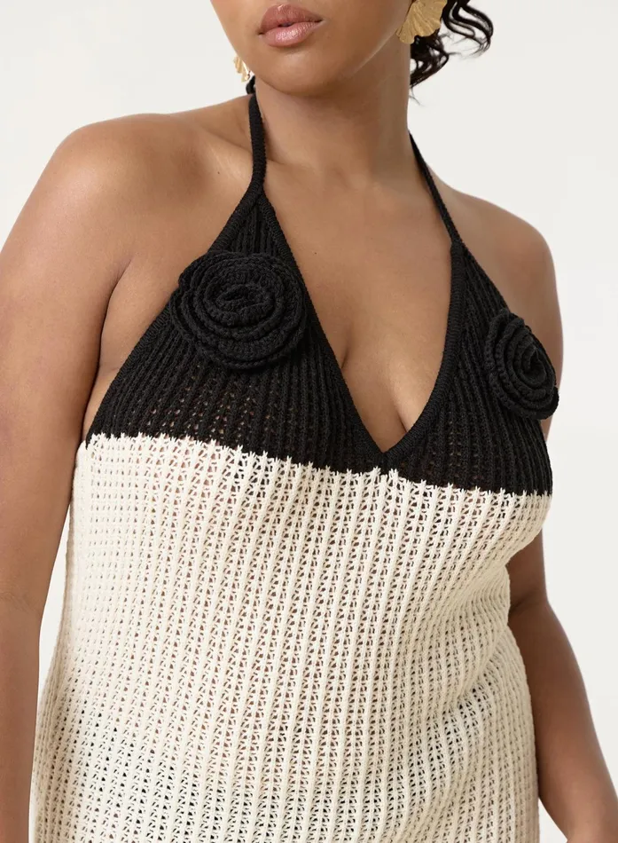 Women Cream And Black Knit Corsage Maxi Dress Orchid 4th and Reckless Knitwear