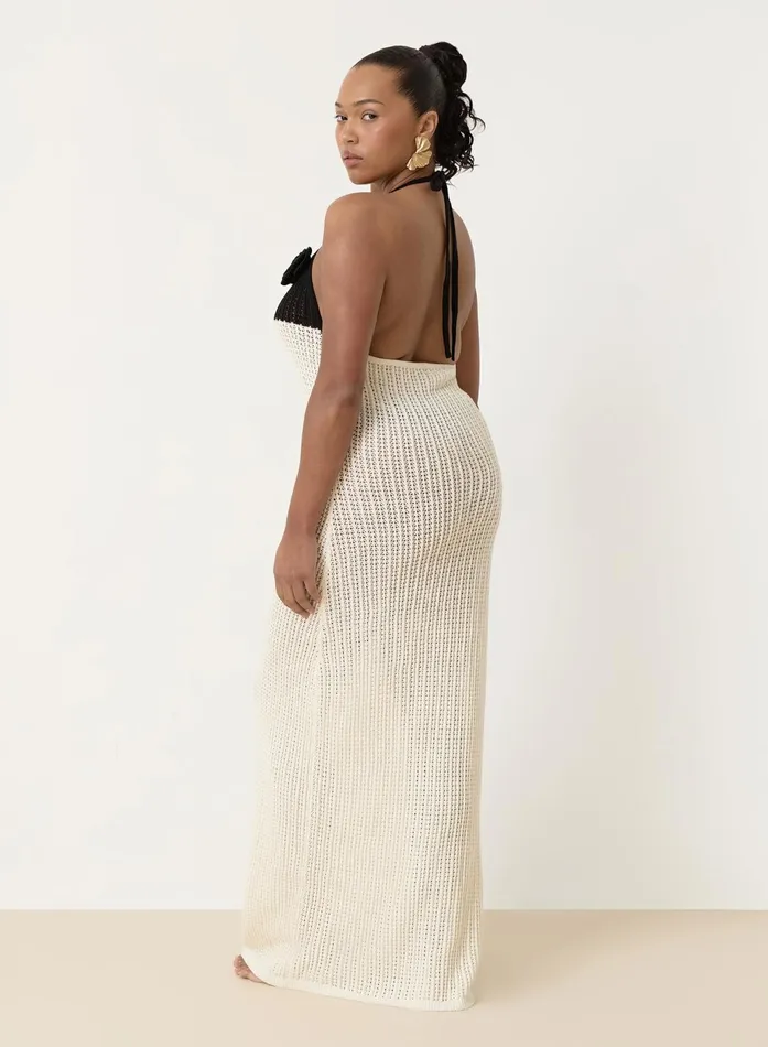 Women Cream And Black Knit Corsage Maxi Dress Orchid 4th and Reckless Knitwear