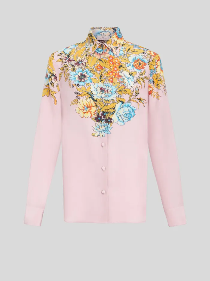 Women Crepe De Chine Shirt With Placed Print Etro Shirts And Blouses