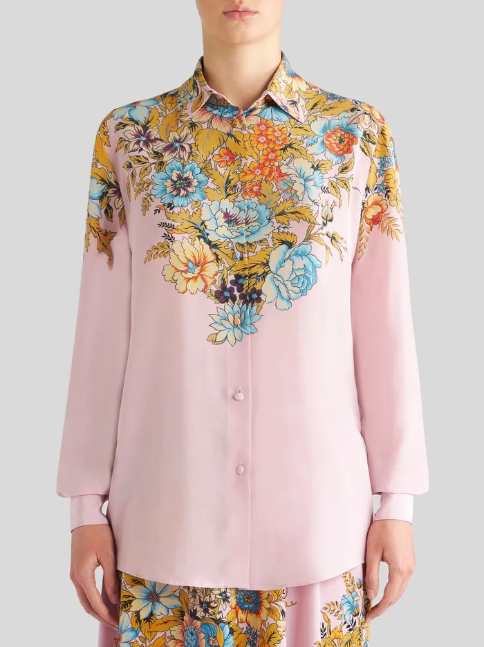 Women Crepe De Chine Shirt With Placed Print Etro Shirts And Blouses