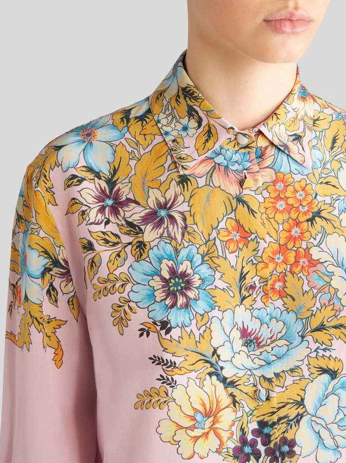 Women Crepe De Chine Shirt With Placed Print Etro Shirts And Blouses