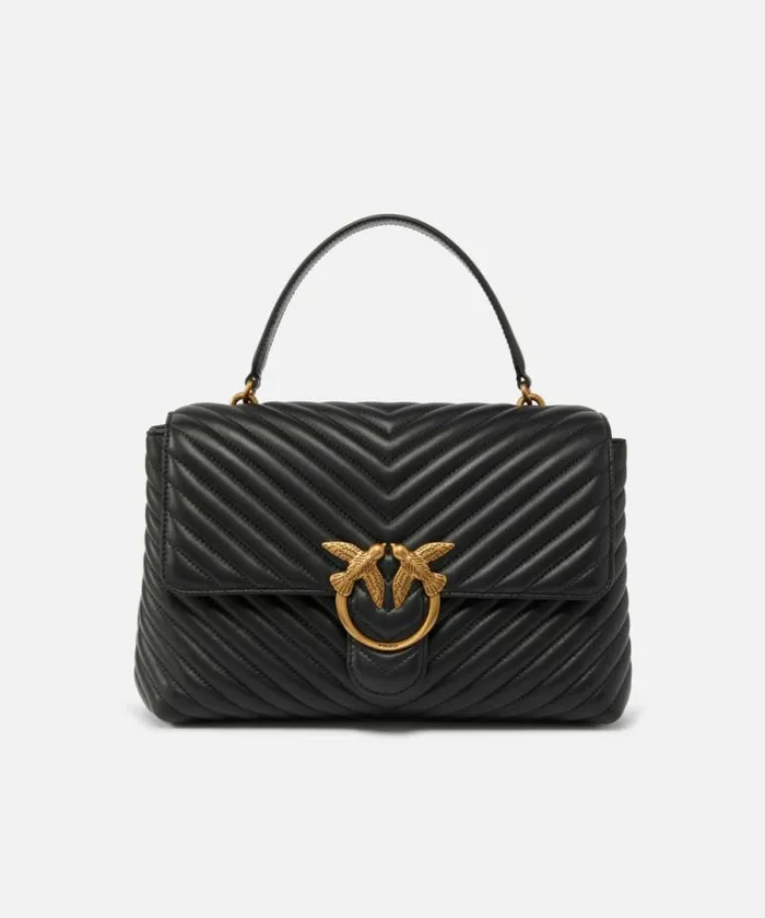 Women Crossbody Bags Pinko Big Lady Love Bag Puff Chevron Blackantique Gold