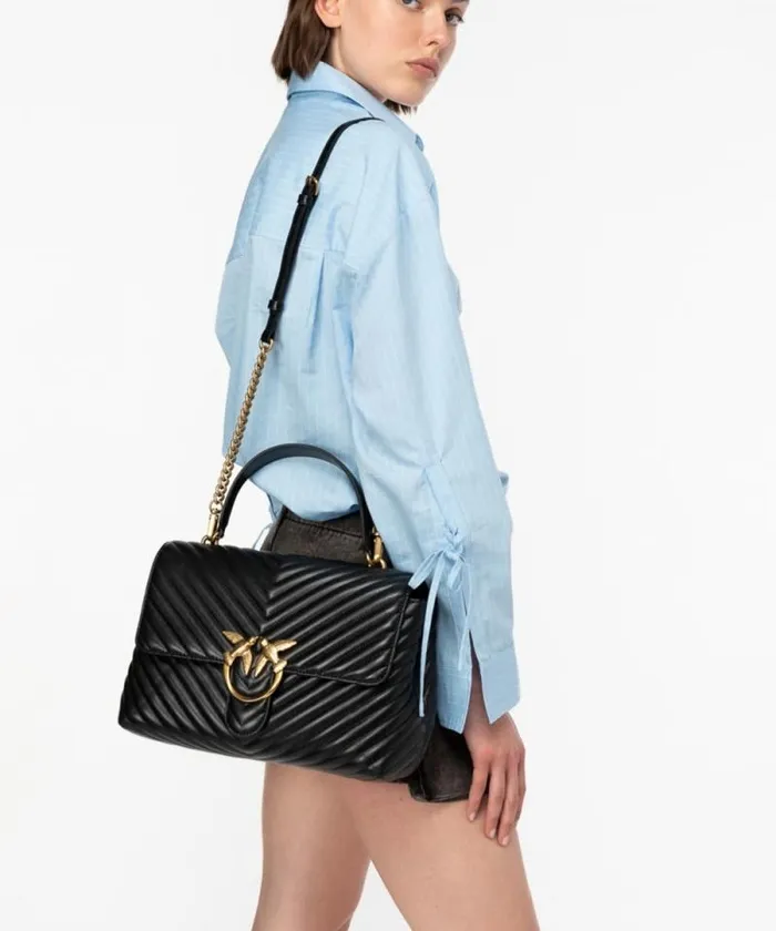 Women Crossbody Bags Pinko Big Lady Love Bag Puff Chevron Blackantique Gold Women Crossbody Bags Pinko Big Lady Love Bag Puff Chevron Blackantique Gold