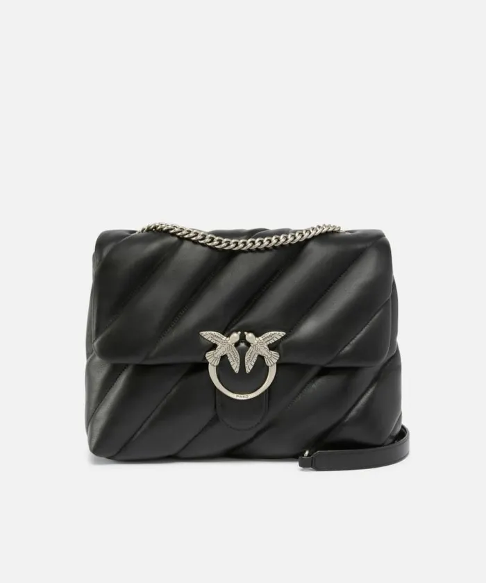 Women Crossbody Bags Pinko Big Love Bag Puff Maxi Quilt Blackold Silver