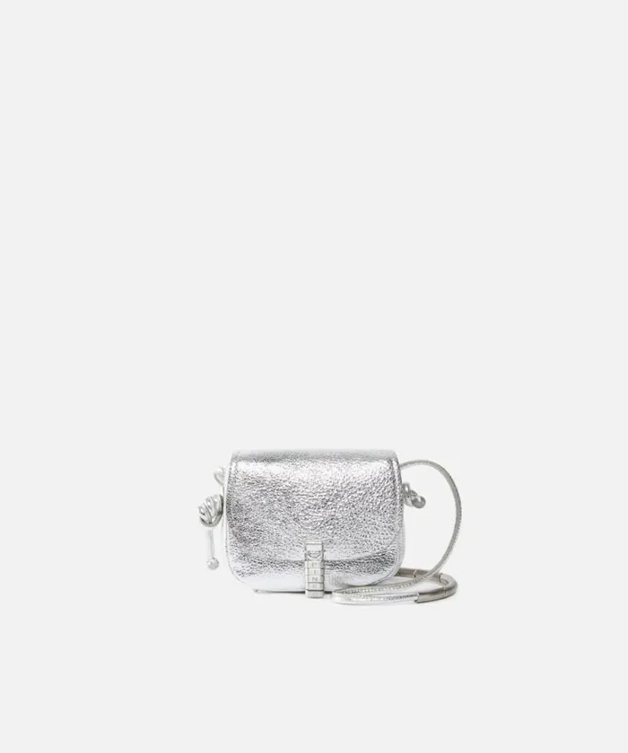 Women Crossbody Bags Pinko Crossbody Micro Saddle Bag In Laminated Leather Silverbrushed Silver Women Crossbody Bags Pinko Crossbody Micro Saddle Bag In Laminated Leather Silverbrushed Silver