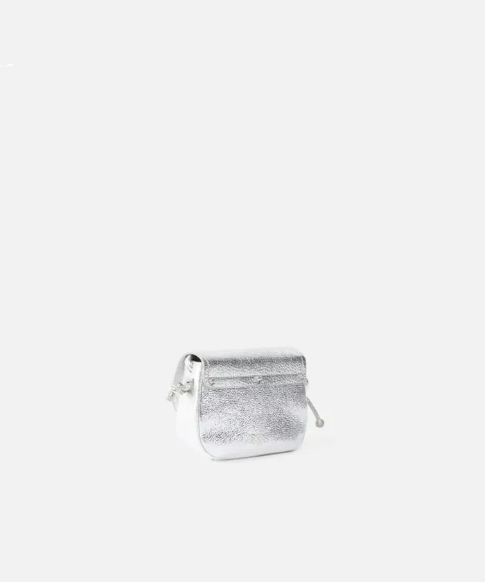 Women Crossbody Bags Pinko Crossbody Micro Saddle Bag In Laminated Leather Silverbrushed Silver