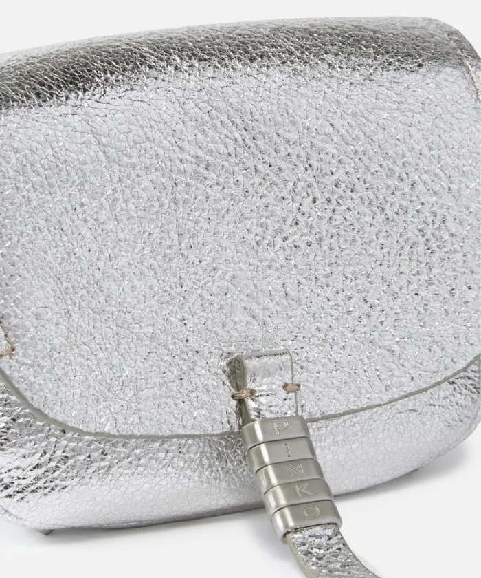 Women Crossbody Bags Pinko Crossbody Micro Saddle Bag In Laminated Leather Silverbrushed Silver