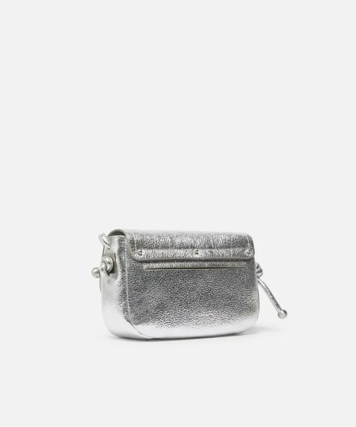 Women Crossbody Bags Pinko Crossbody Mini Saddle Bag In Laminated Leather Silverbrushed Silver