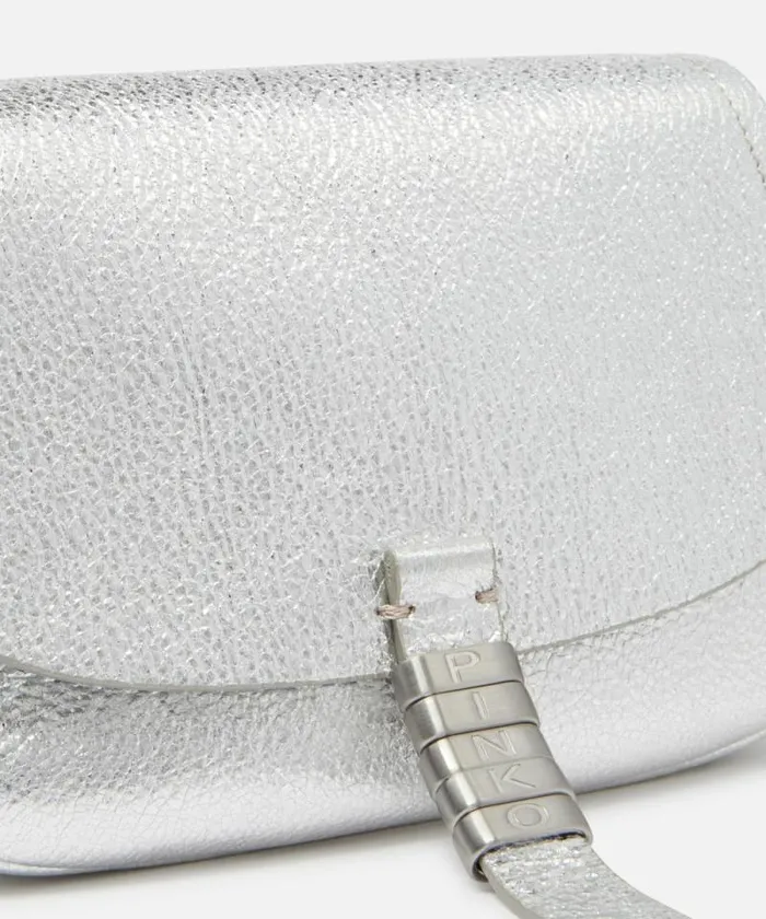 Women Crossbody Bags Pinko Crossbody Mini Saddle Bag In Laminated Leather Silverbrushed Silver