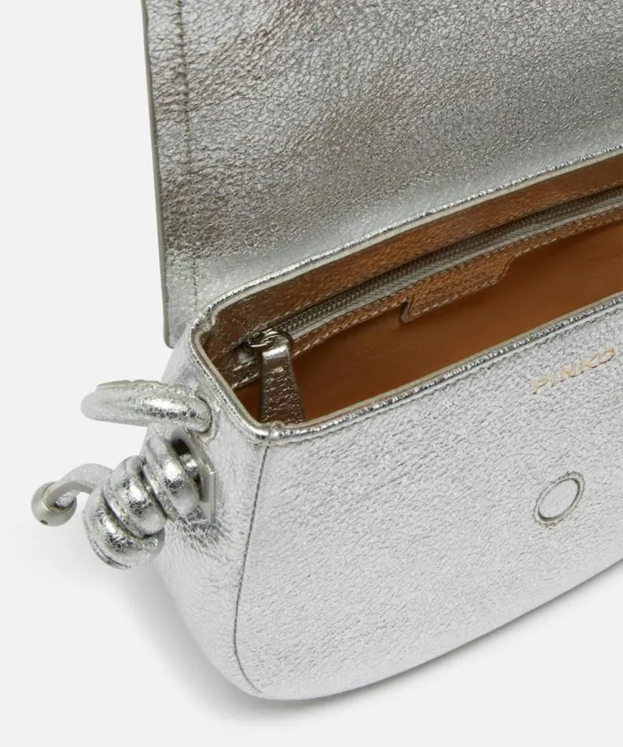 Women Crossbody Bags Pinko Crossbody Mini Saddle Bag In Laminated Leather Silverbrushed Silver