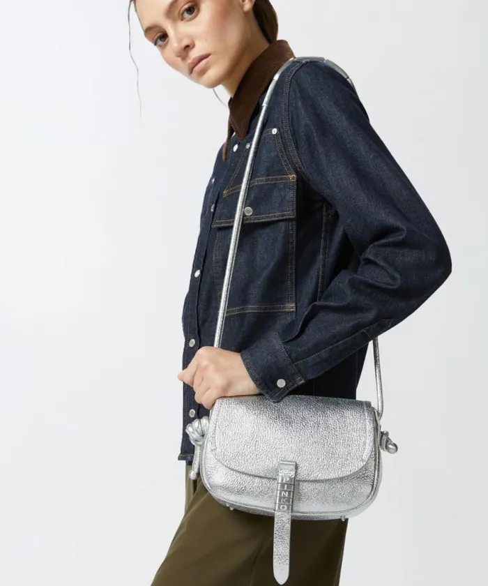Women Crossbody Bags Pinko Crossbody Mini Saddle Bag In Laminated Leather Silverbrushed Silver