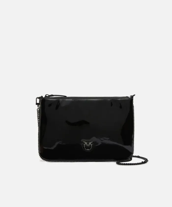 Women Crossbody Bags Pinko Glossy Handbag With Rhinestones And Shoulder Strap Limo Black Block Colour Women Crossbody Bags Pinko Glossy Handbag With Rhinestones And Shoulder Strap Limo Black Block Colour